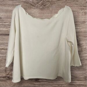Anthropologie Eri+Ali Cream Scalloped Half Sleeve Top L